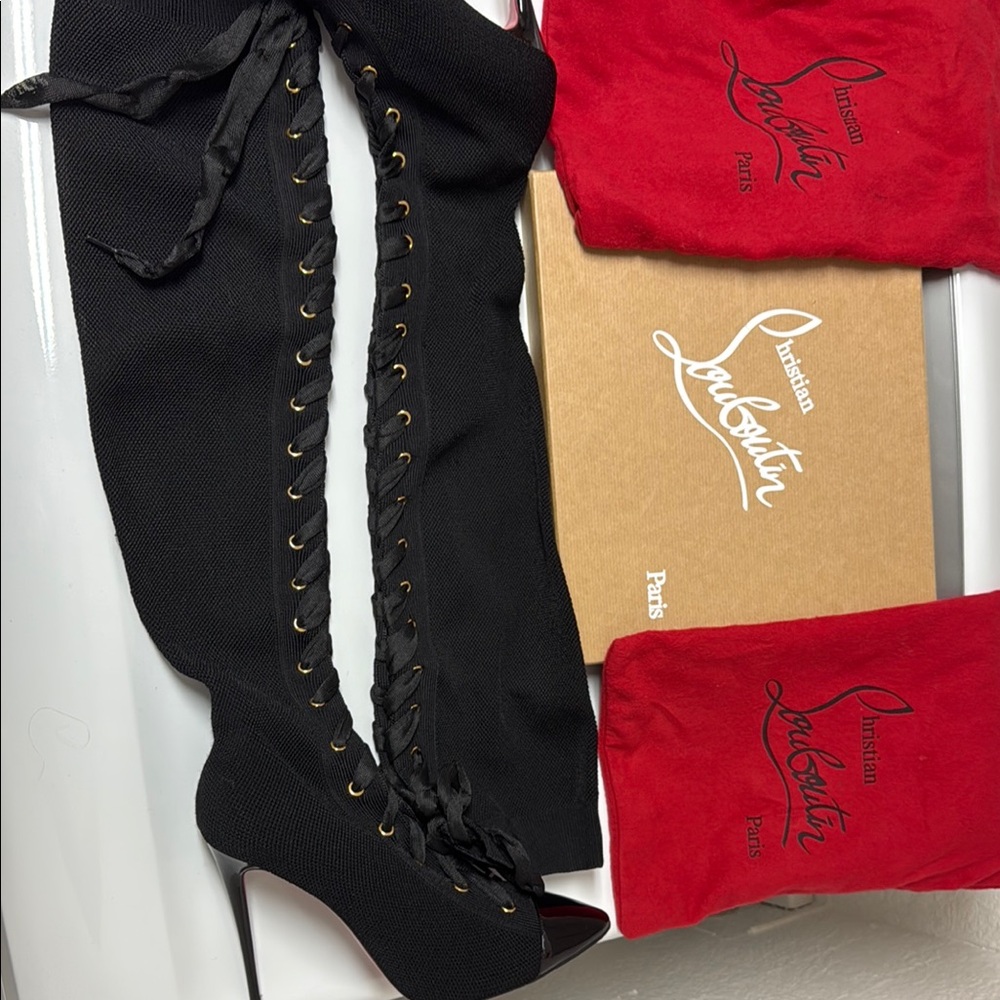 Christian Louboutin Black Lace Up Boots